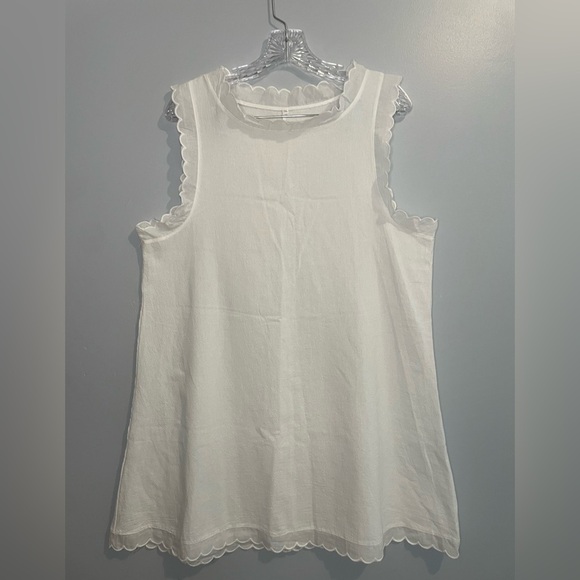 White Dress Size XL Scalloped Edge Mini 100% Cotton EUC Beach Travel Casual Cute - Picture 7 of 13